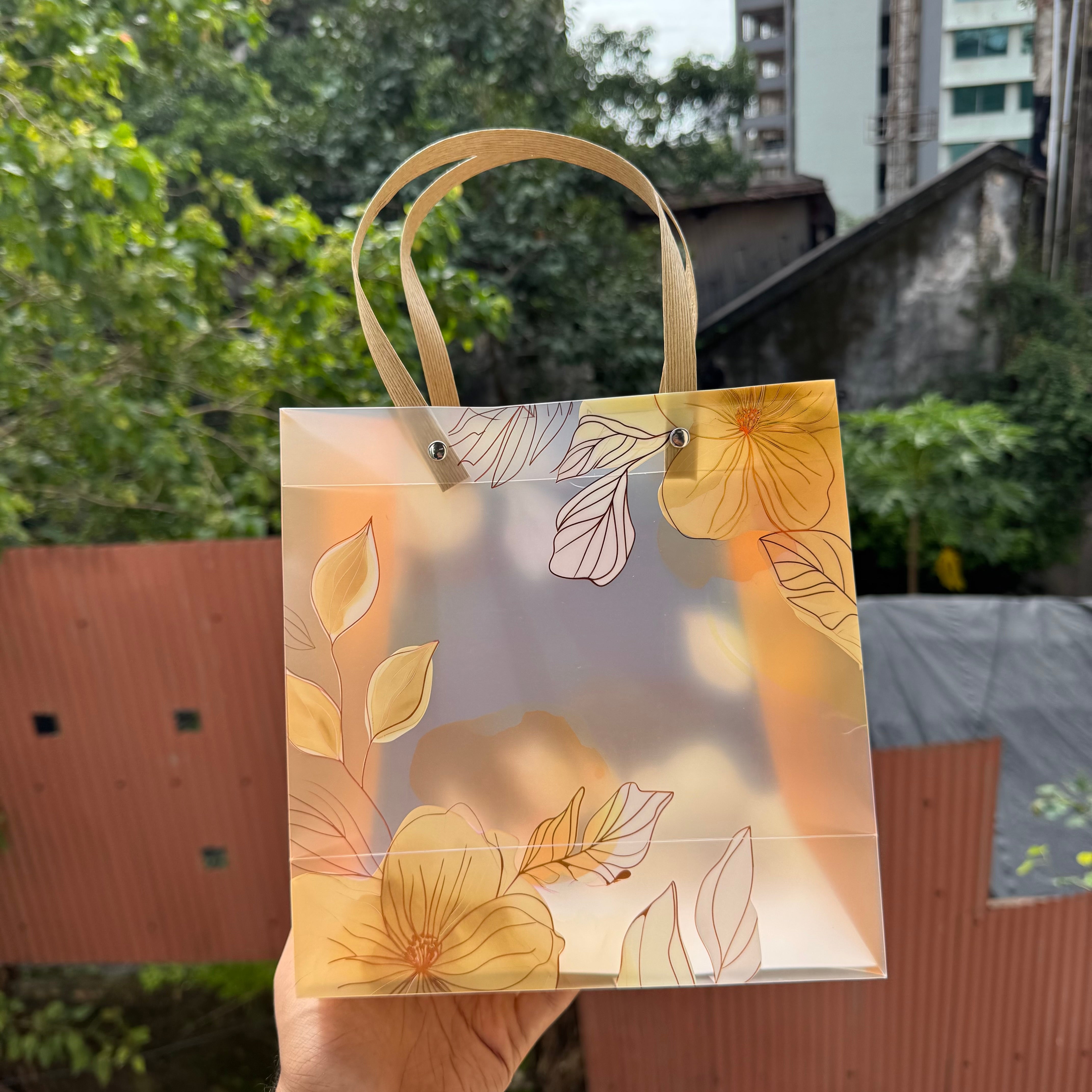 Floral Frosted Pvc Bag (10pc) ~ Beige