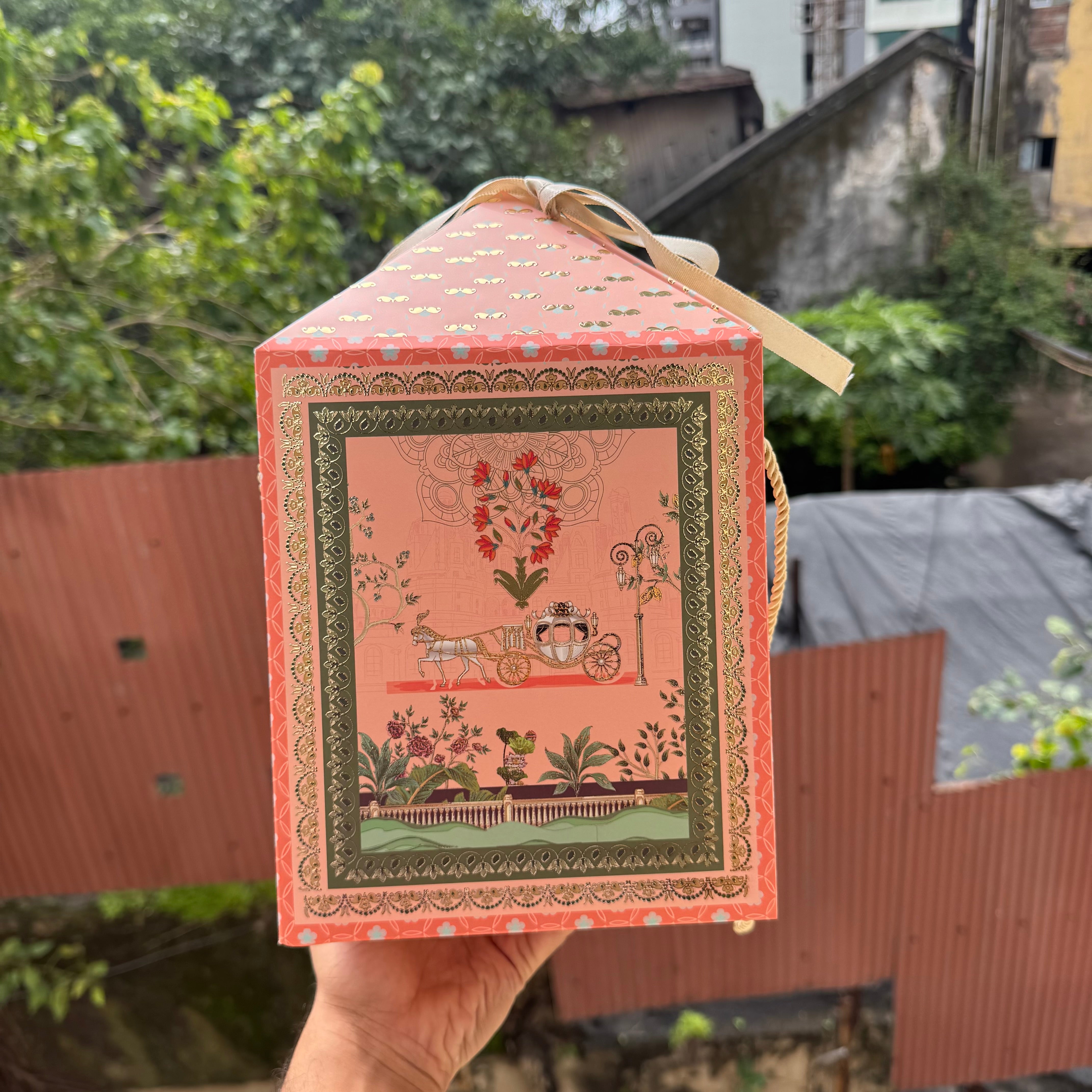 Shahi Tall Hamper Box With String (10pc) ~ Coral Peach