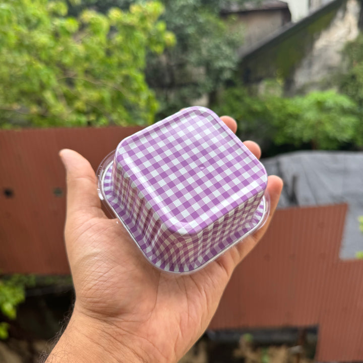 Printed Foil Bakeable Square Container With Lid (10pc) ~ Lilac Checks