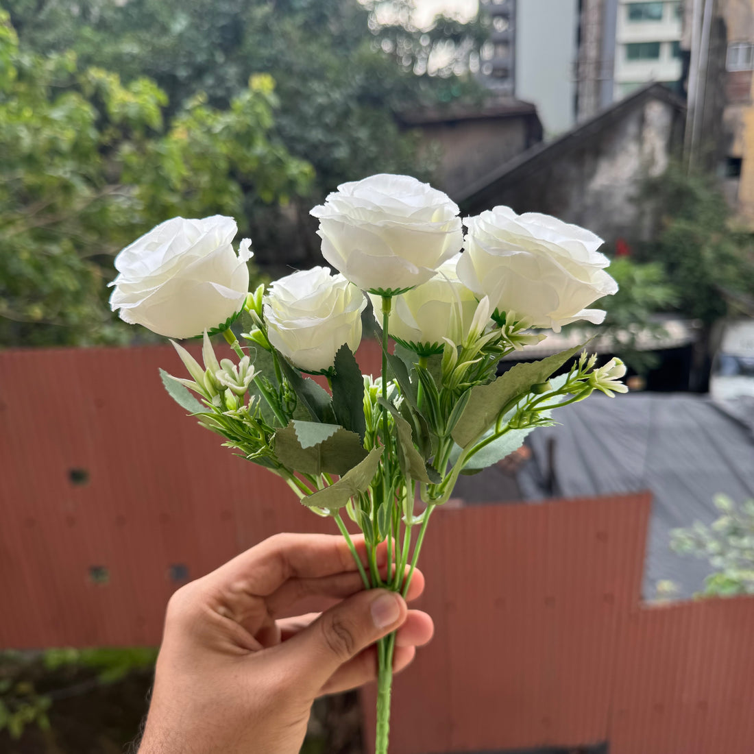Artificial Flower Bunch With Stem and Leaves (1pc) #C [choose your colour]