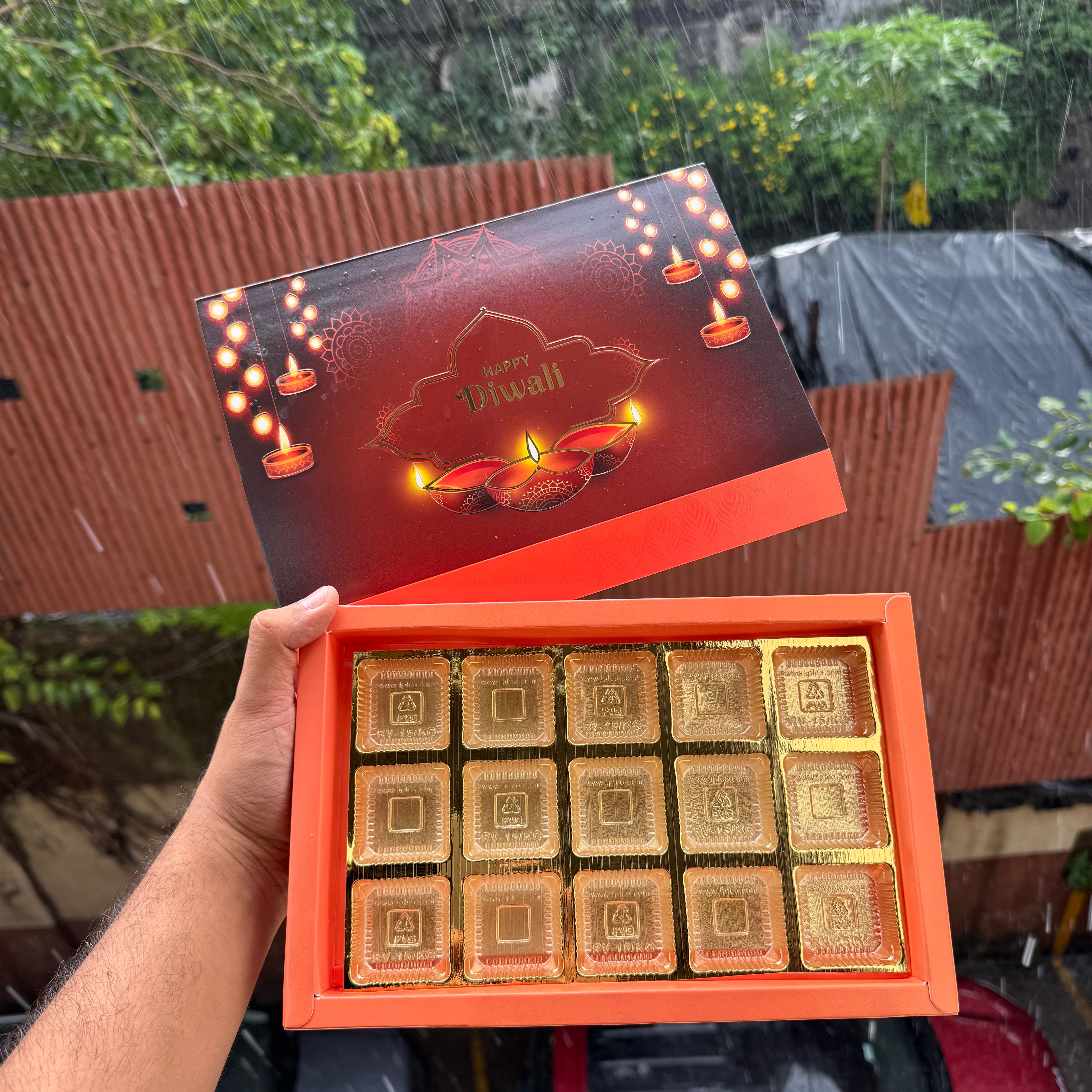 Diwali Slider Box (10pc) || 15 Cavity Size ~ Brown & Amber