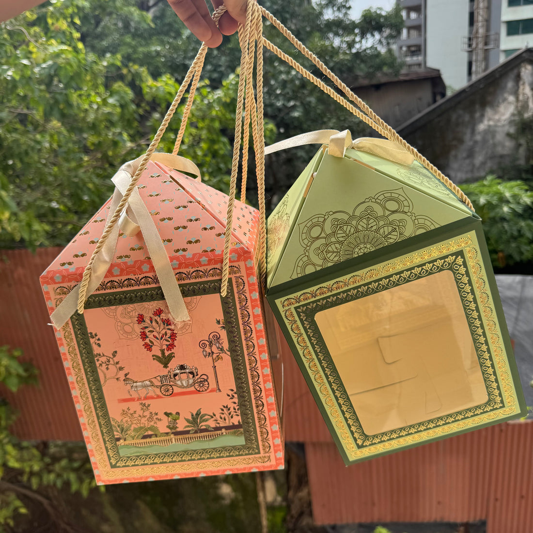 Shahi Tall Hamper Box With String (10pc) ~ Sage Green