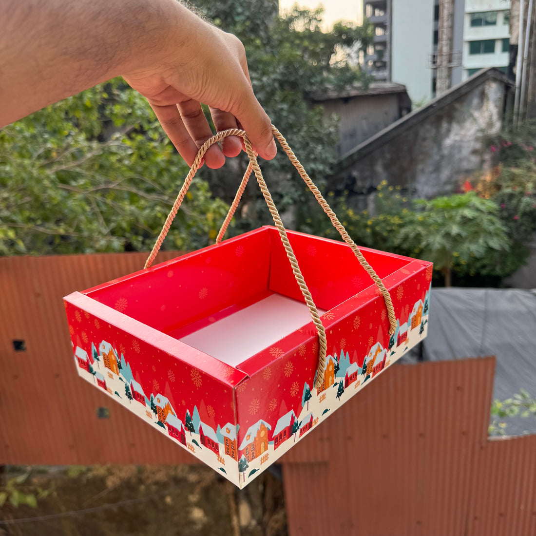 Christmas Hamper Box With Lid & String | Red (10pc)