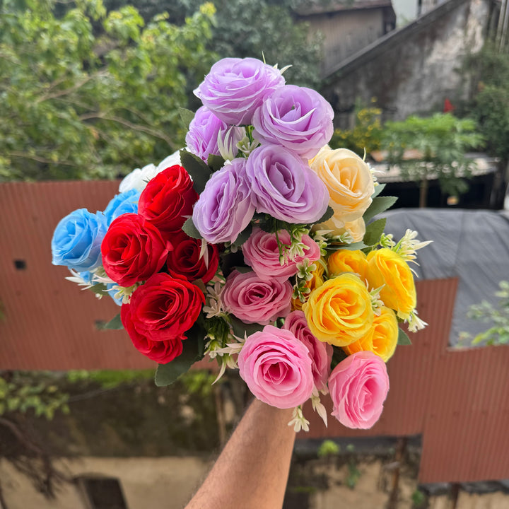 Artificial Flower Bunch With Stem and Leaves (1pc) #C [choose your colour]