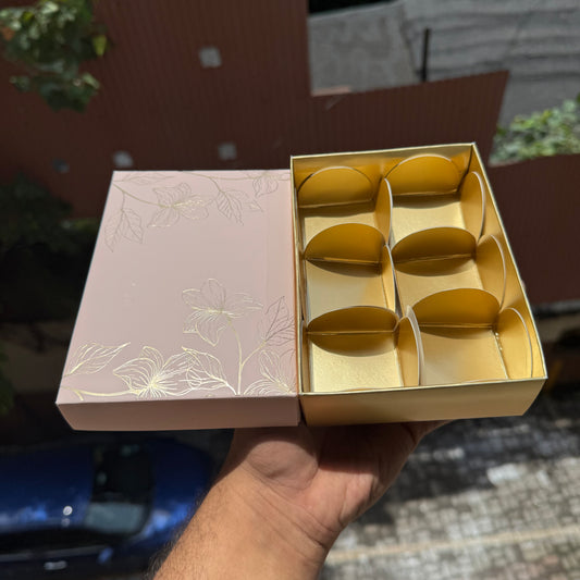 Pastel Petals Collection - 6 Cavity  Box with Premium Cavity for Chocolates,Truffles - Peach (10pc) Top Bottom