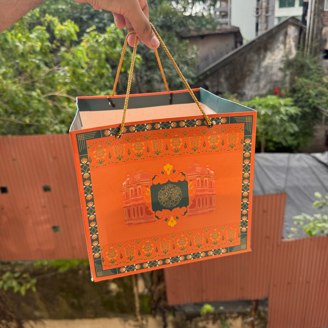 Jashan Top Bottom Hamper Box With Matching Bag Combo 1pc 8x8x3.5inch | Jaipur Rust