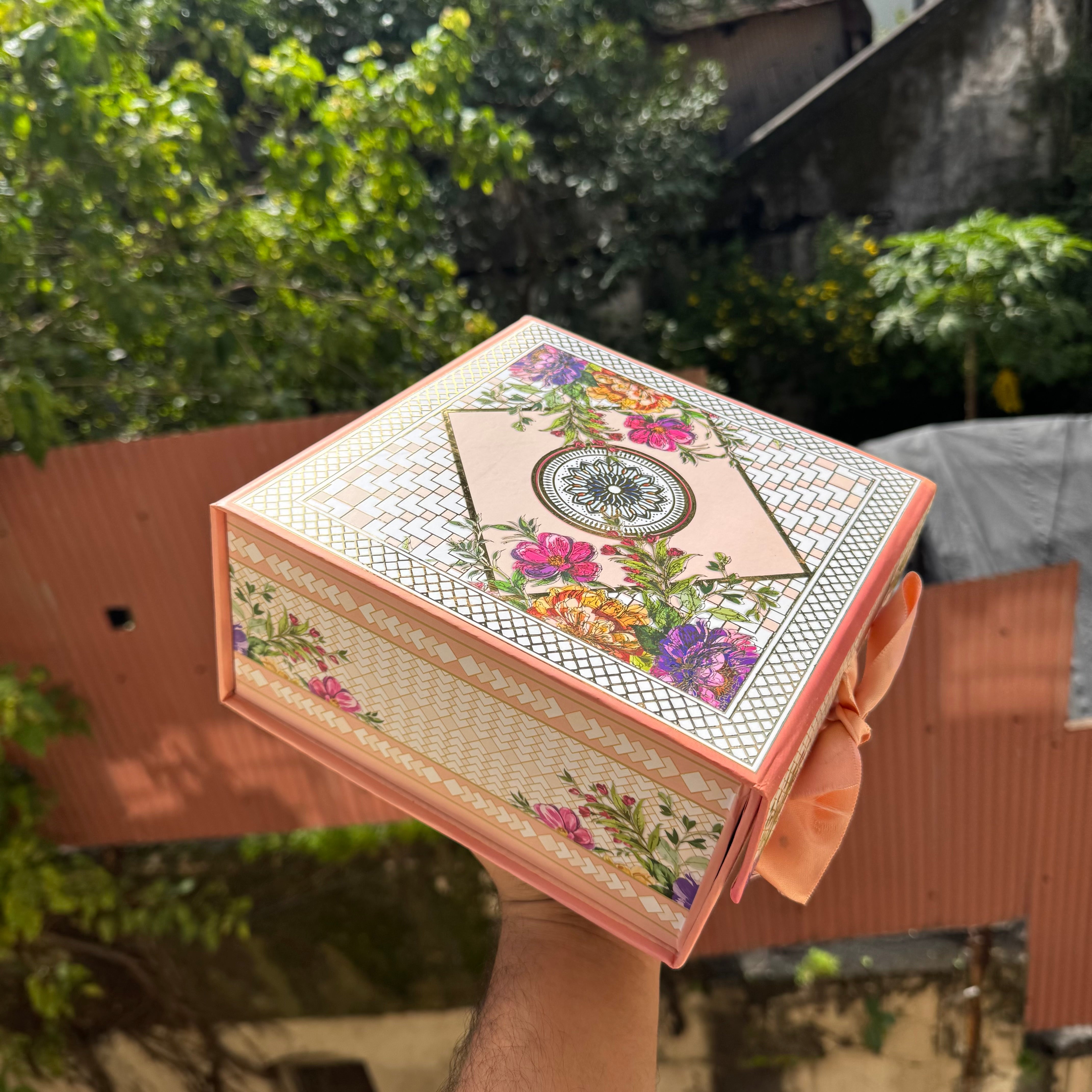 Shahi Utsav Collapsible Hamper Box 8x8x4inch (1pc) ~ Peach