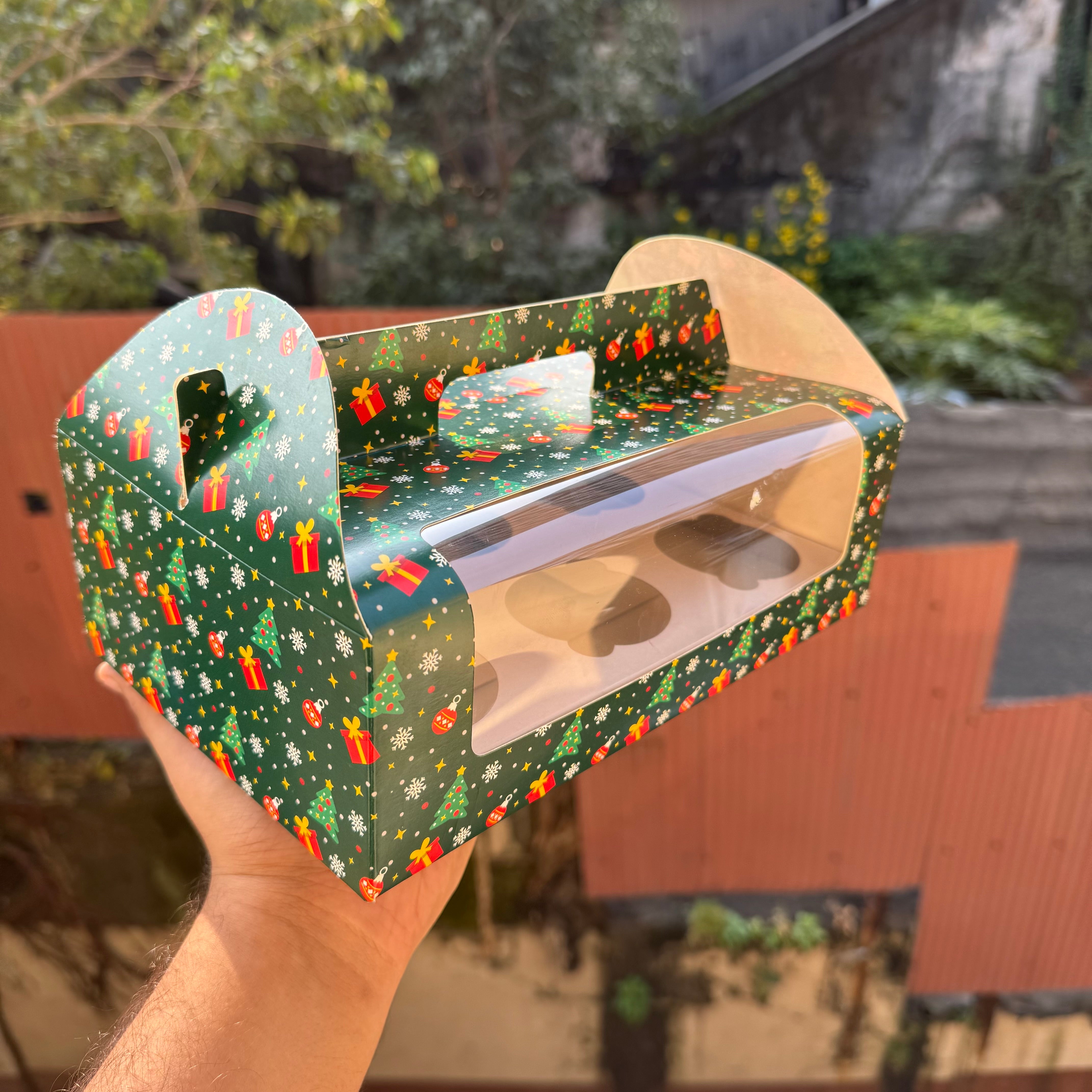 Christmas Box For 6 Cupcake / Jar / Candle / Bento Cupcake Hamper With Handle (10pc)