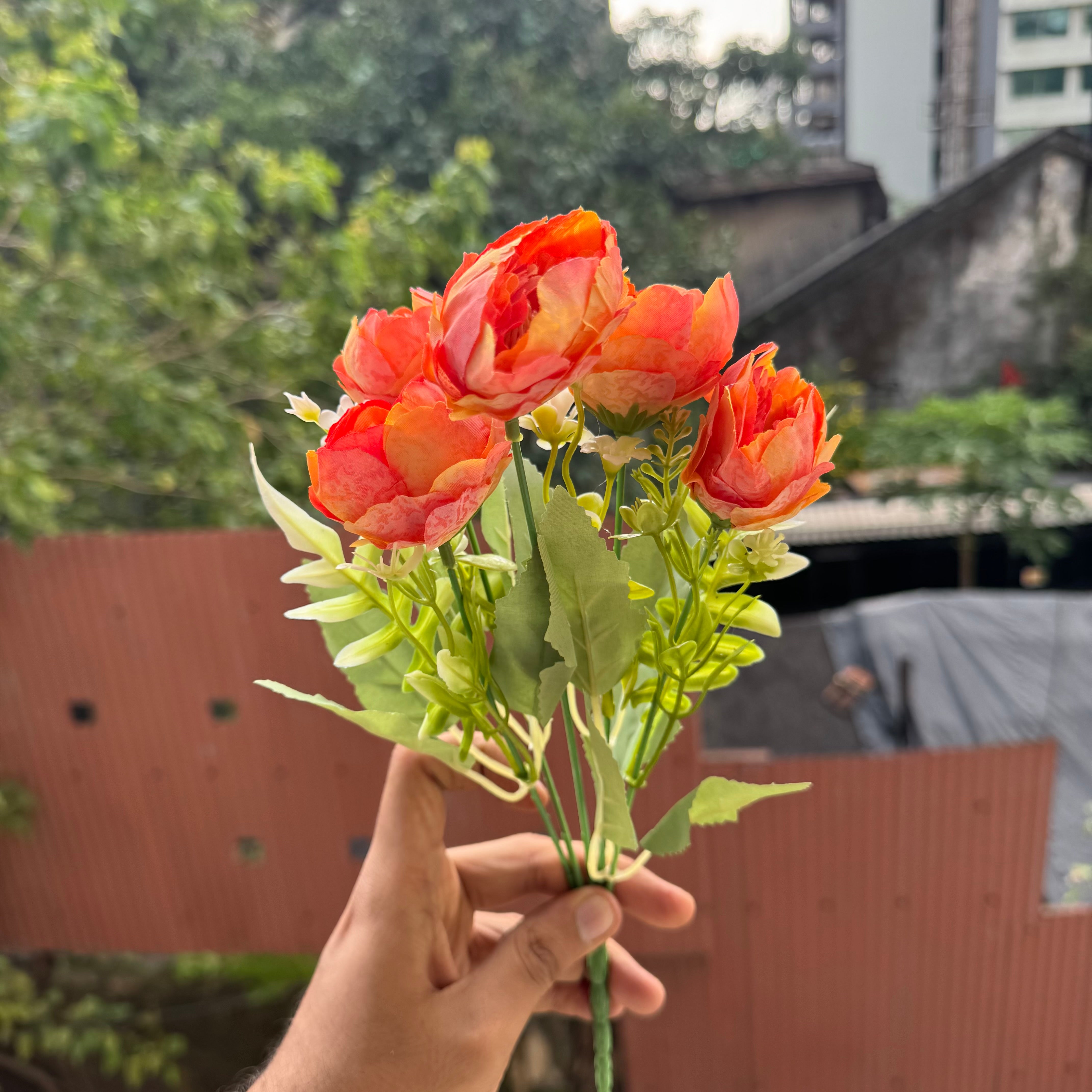 Artificial Flower Bunch With Stem and Leaves (1pc) #A [choose your colour]