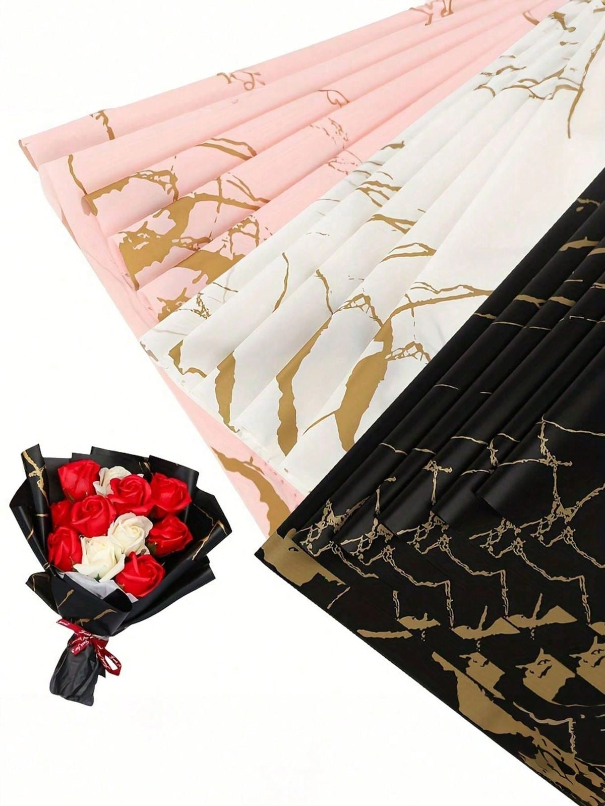 Bouquet Wrapping Sheet - Marble Printed - Black (20 sheets)