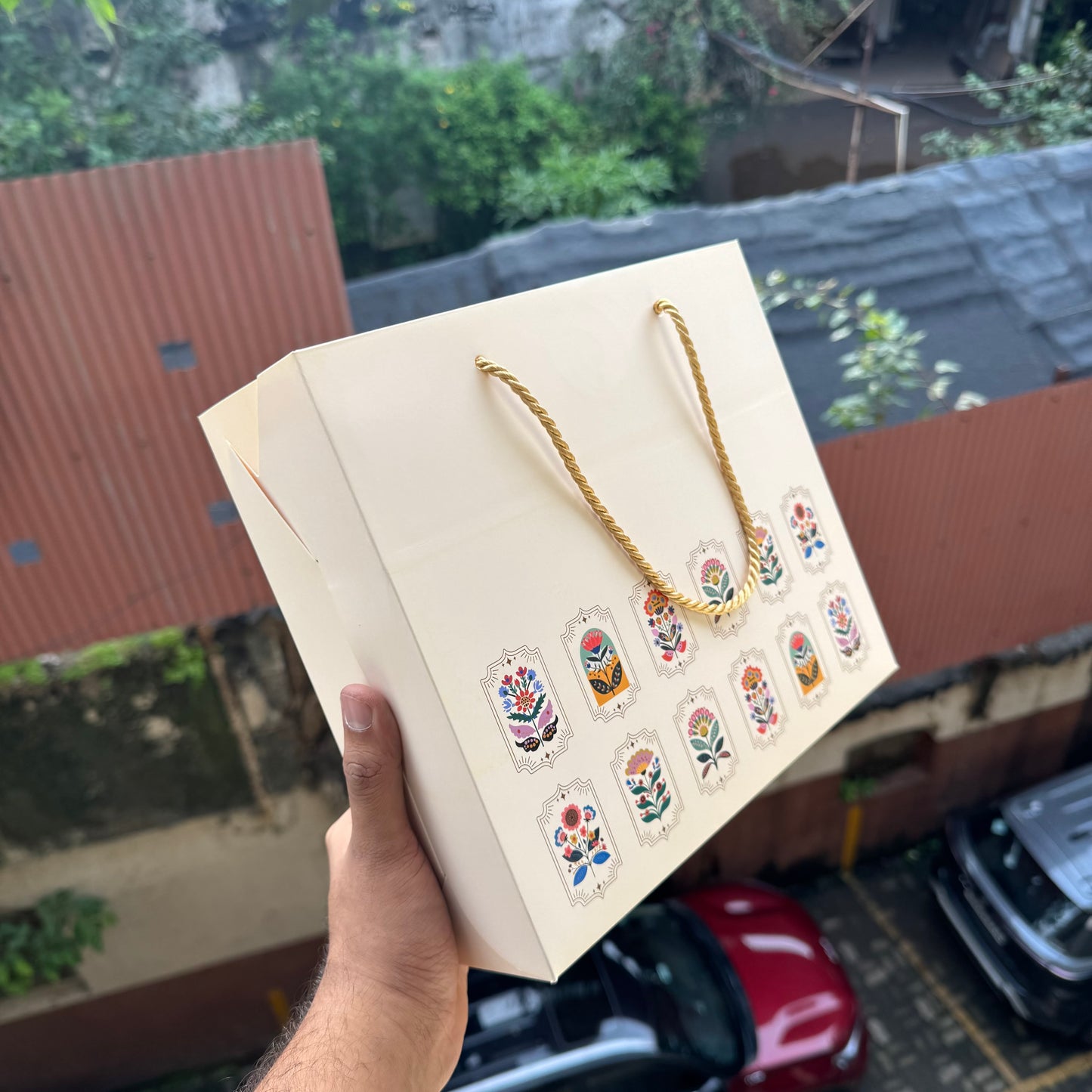 Corrugated Hamper Box + Bag Combo with Gold Foiling (10pc)