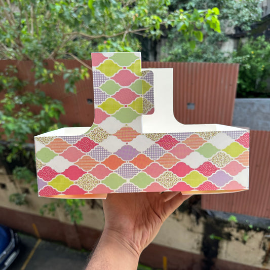 Festive Print Heart Handle Hamper Box (10pc)
