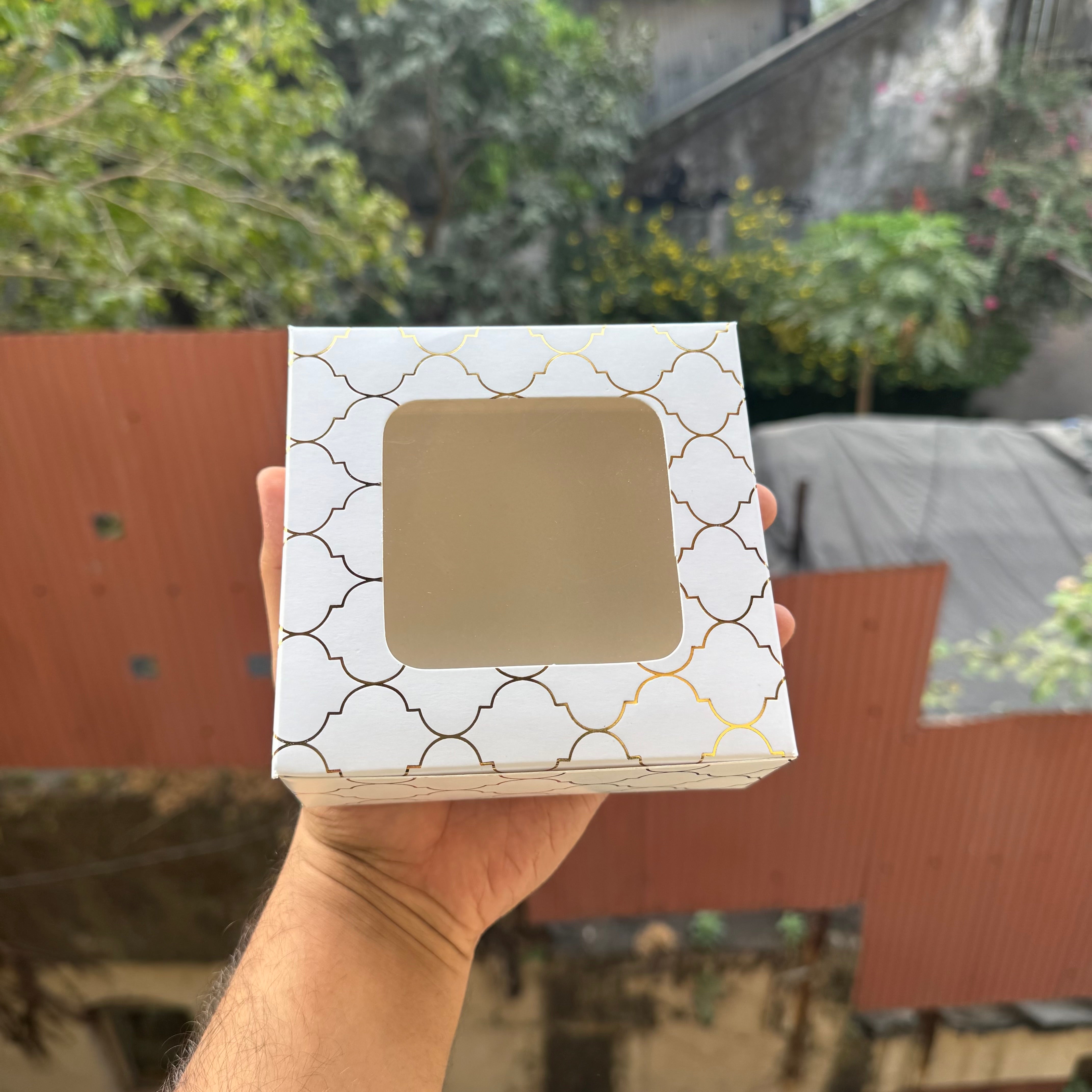 Moroccan Foil Box | 5x5x2inch | White & Gold (10pcs)
