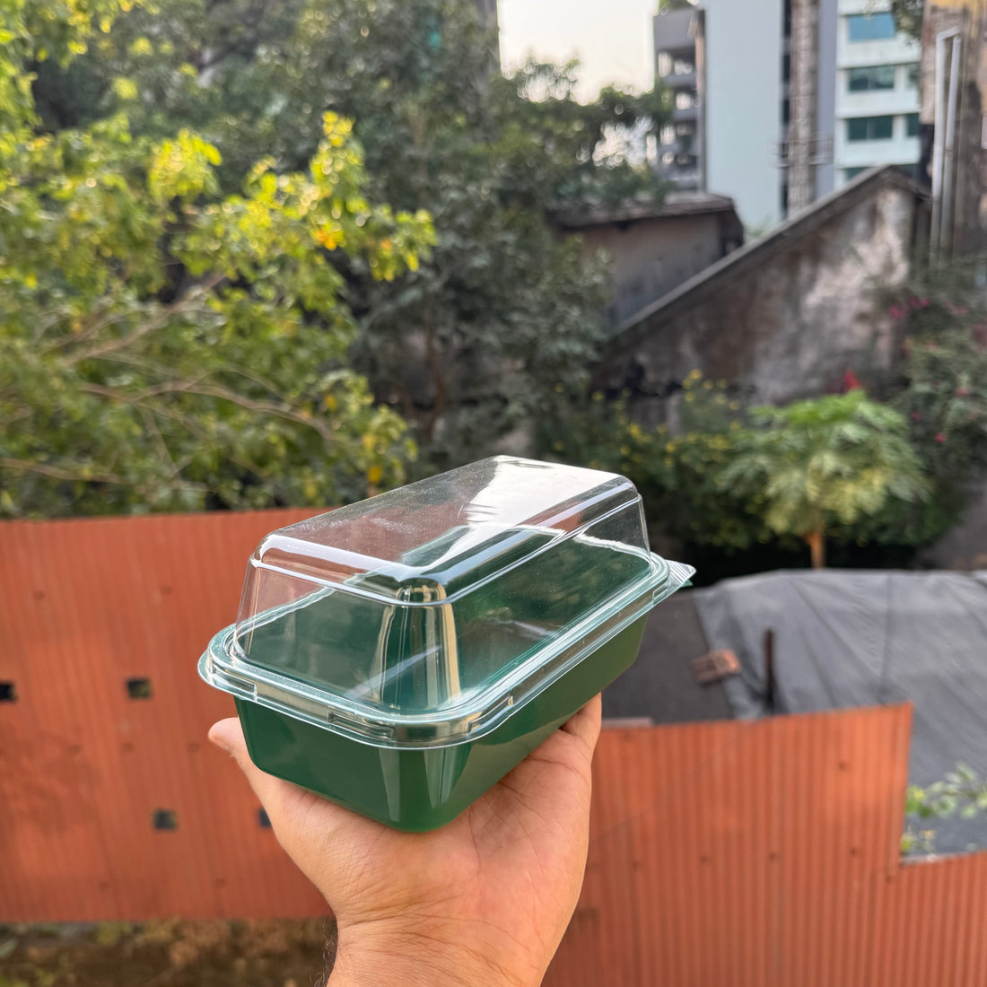 Christmas Pvc Rectangle Container With Lid | Green | (10pcs)