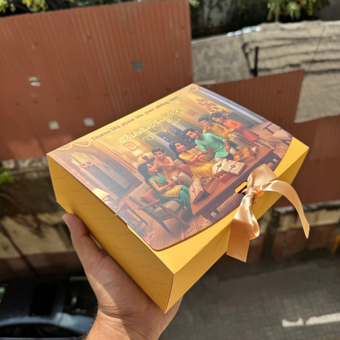 Rakhi Hamper Box With Ribbon - 9 by 7 by 3” • BK-94 Yellow