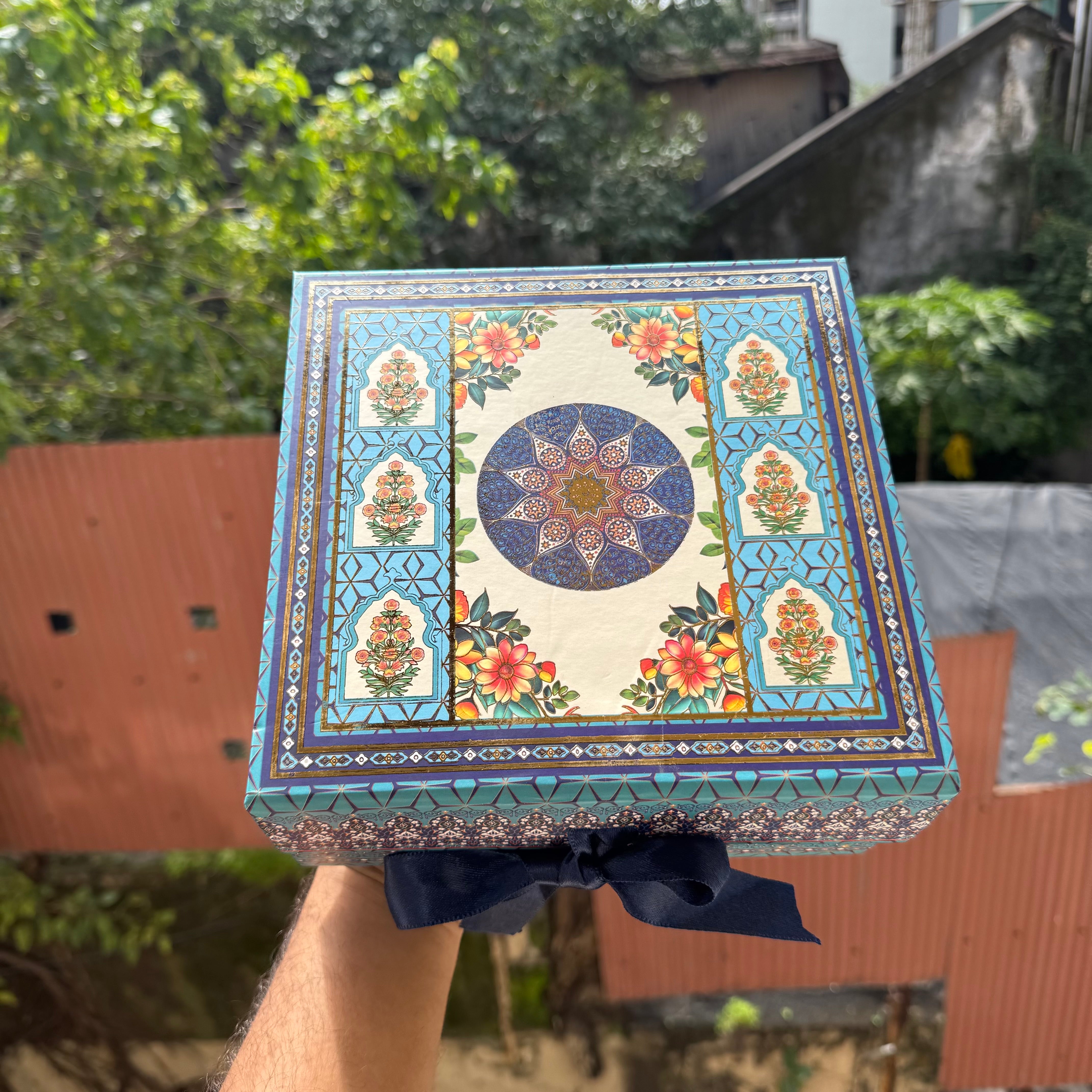 Shahi Utsav Collapsible Hamper Box 8x8x4inch (1pc) ~ Blue