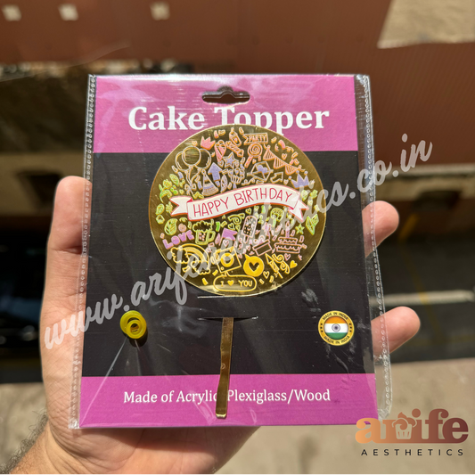 Happy Birthday Circle Gold Cake Topper