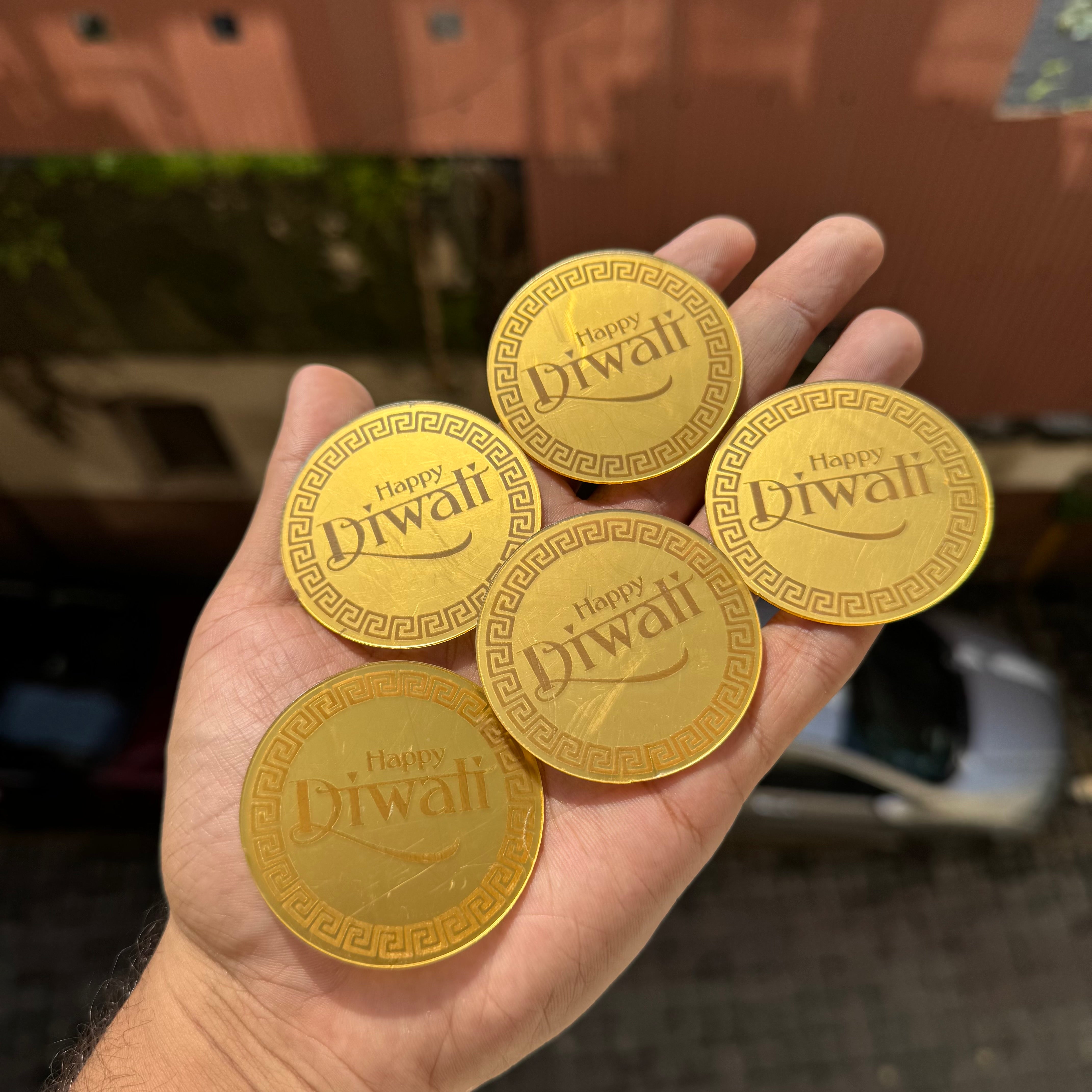 Diwali Acrylic Coin (5pc in a pack of 1 design) ~ Happy Diwali Round
