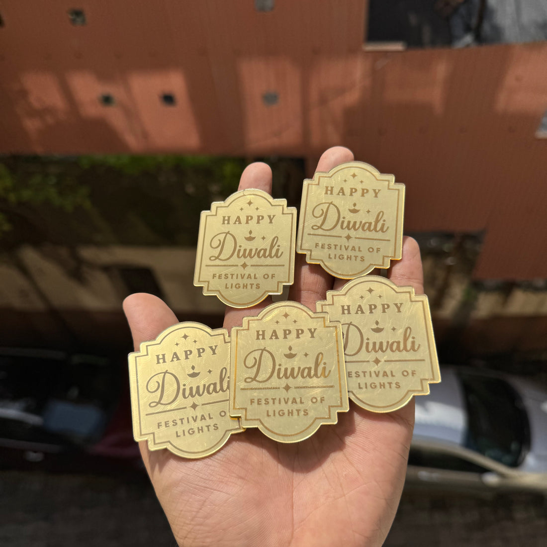 Diwali Acrylic Coin (5pc in a pack of 1 design) ~ Happy Diwali Festival Of Lights