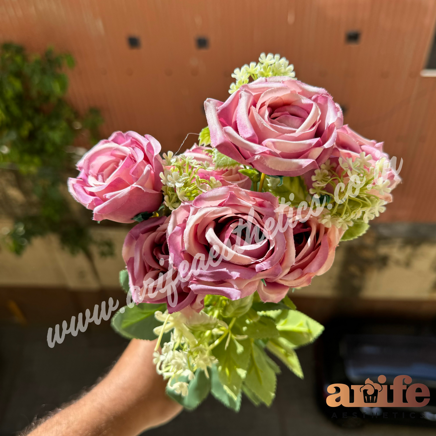 Onion Pink Rose Artificial Flower Bunch