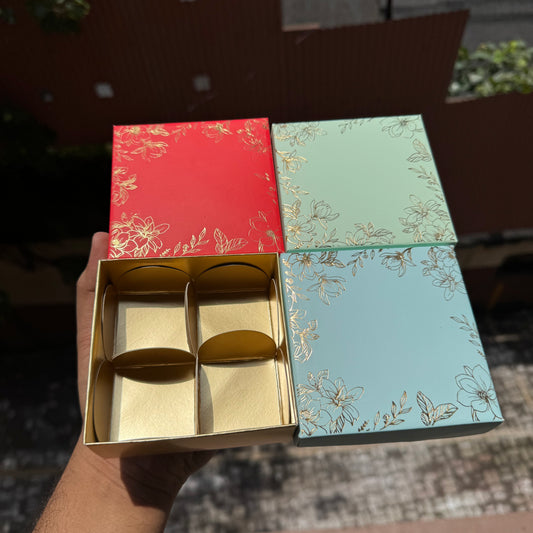 Pastel Petals Collection - 4 Cavity  Box with Premium Cavity for Chocolates,Truffles - Mint Green (10pc) Top Bottom