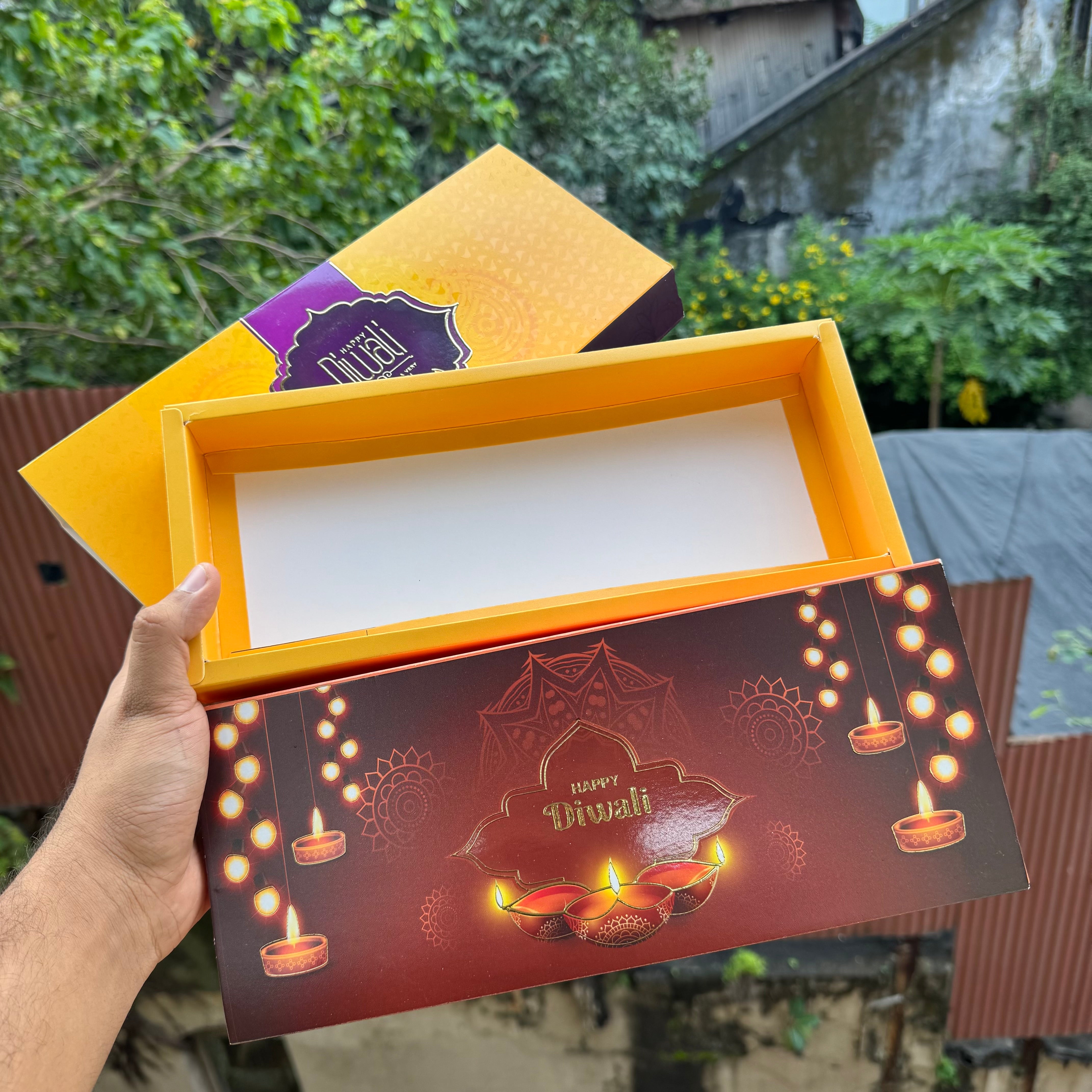 Diwali Slider Box (10pc) || 12 Cavity Size ~ Yellow & Plum