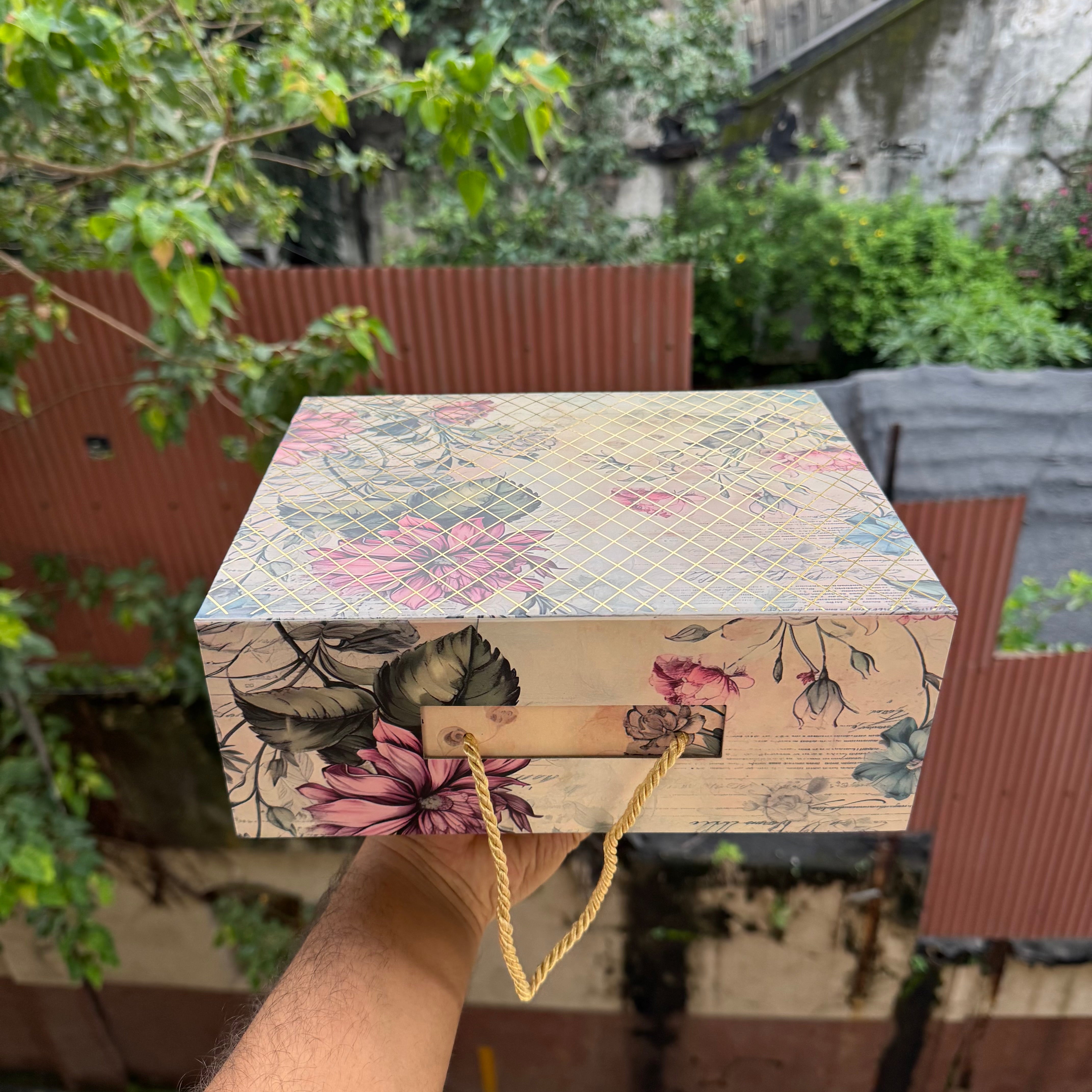 Premium Aesthetic Floral Print Collapsible Hamper Box with Gold Foiling Detailing