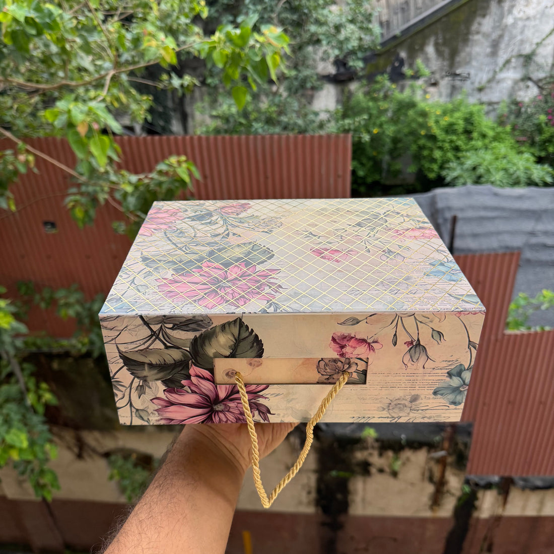 Premium Aesthetic Floral Print Collapsible Hamper Box with Gold Foiling Detailing