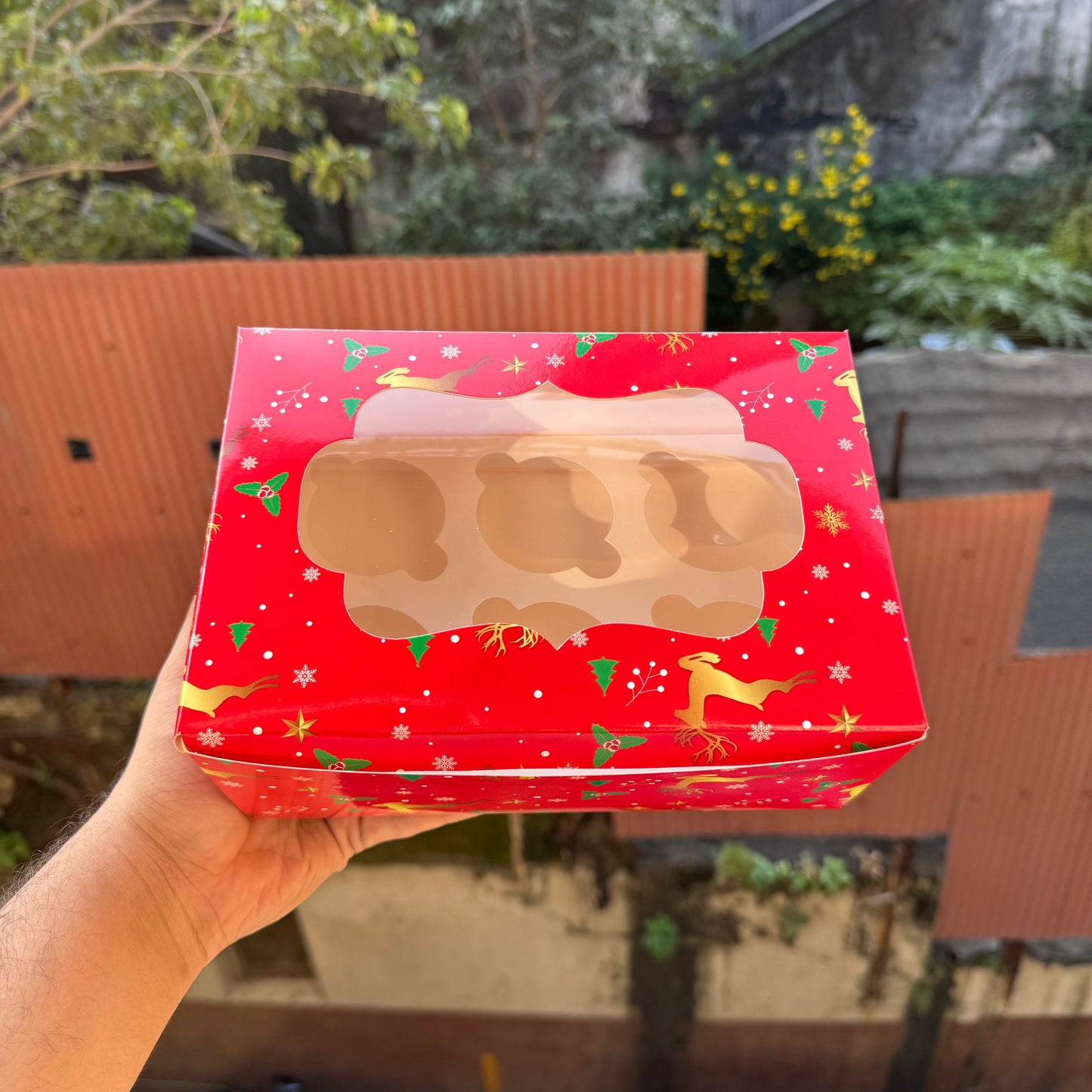 6 Cupcake Box Red Christmas (10 pc)