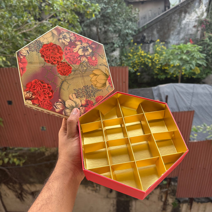 Top Bottom Rigid Hexagon Mithai Box With Partition 1pc