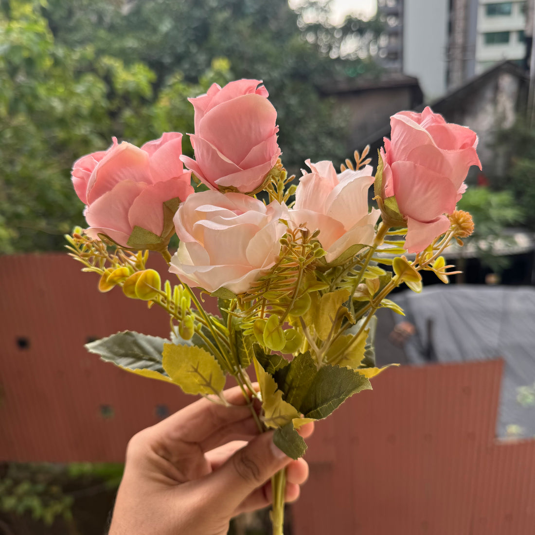 Artificial Flower Bunch With Stem and Leaves (1pc) #D [choose your colour]