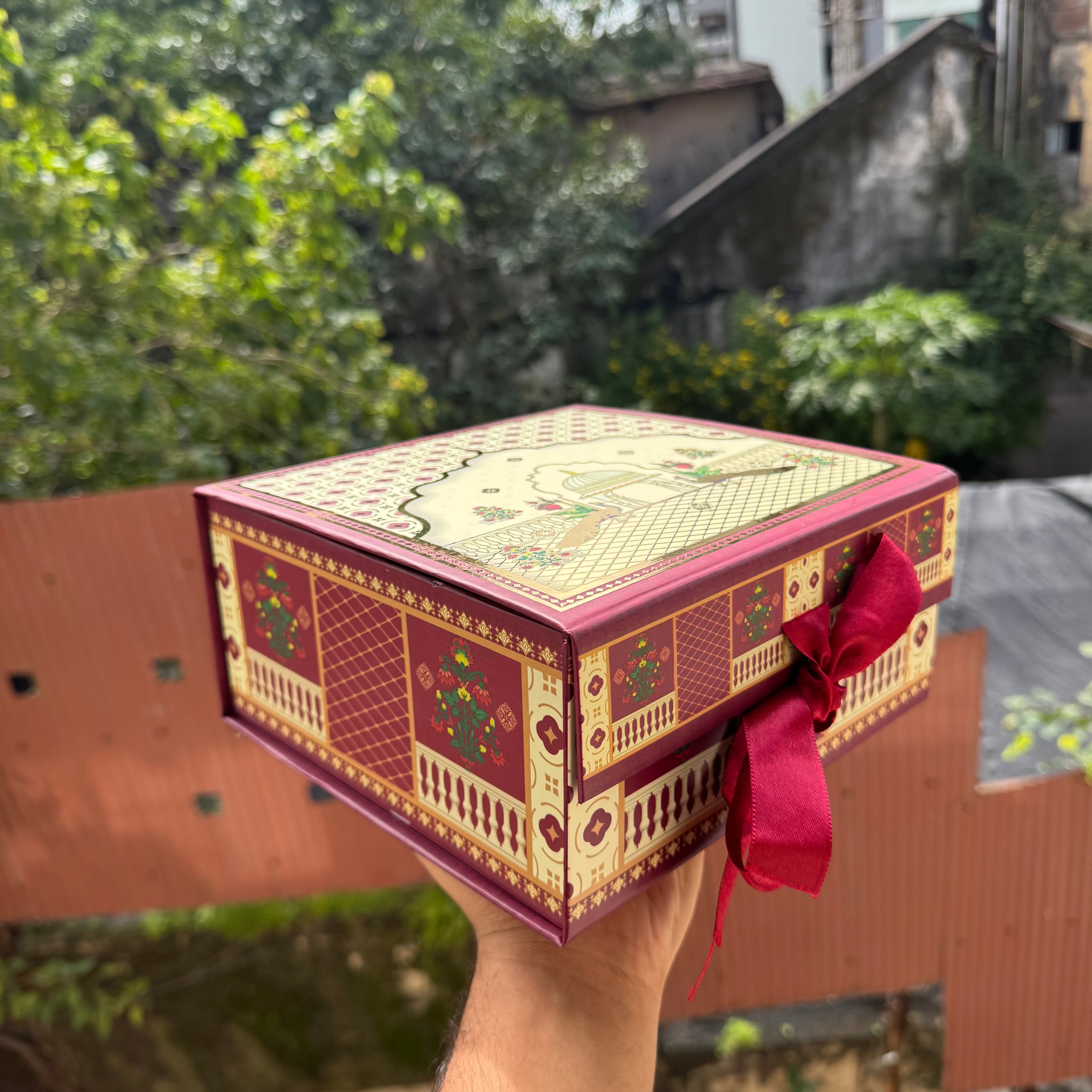 Shahi Utsav Collapsible Hamper Box 8x8x4inch (1pc) ~ Maroon