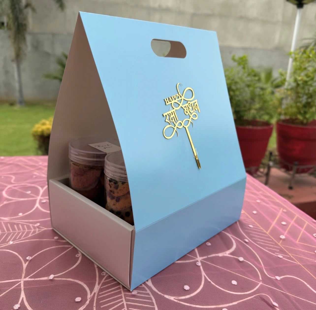 New Stylish Hamper Box With Handle (10pc) Sky Blue