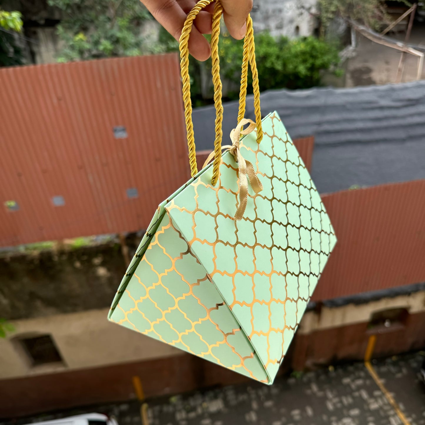 Mint Green Festive Jar Triangle Box / Bag