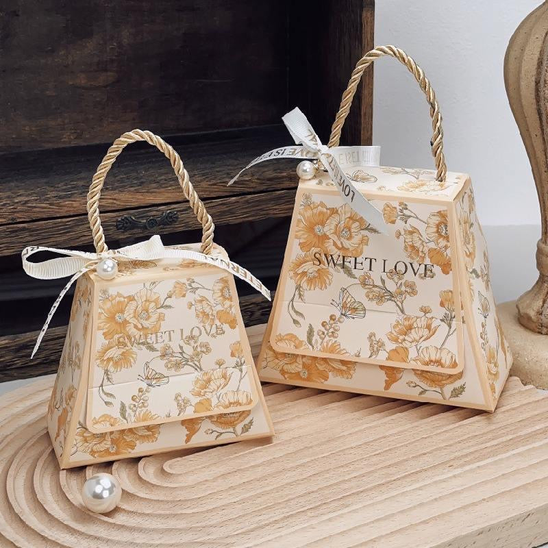 Pretty Bag Shape Box Floral Print For Chocolates / Candles / Jewellery (10pc)