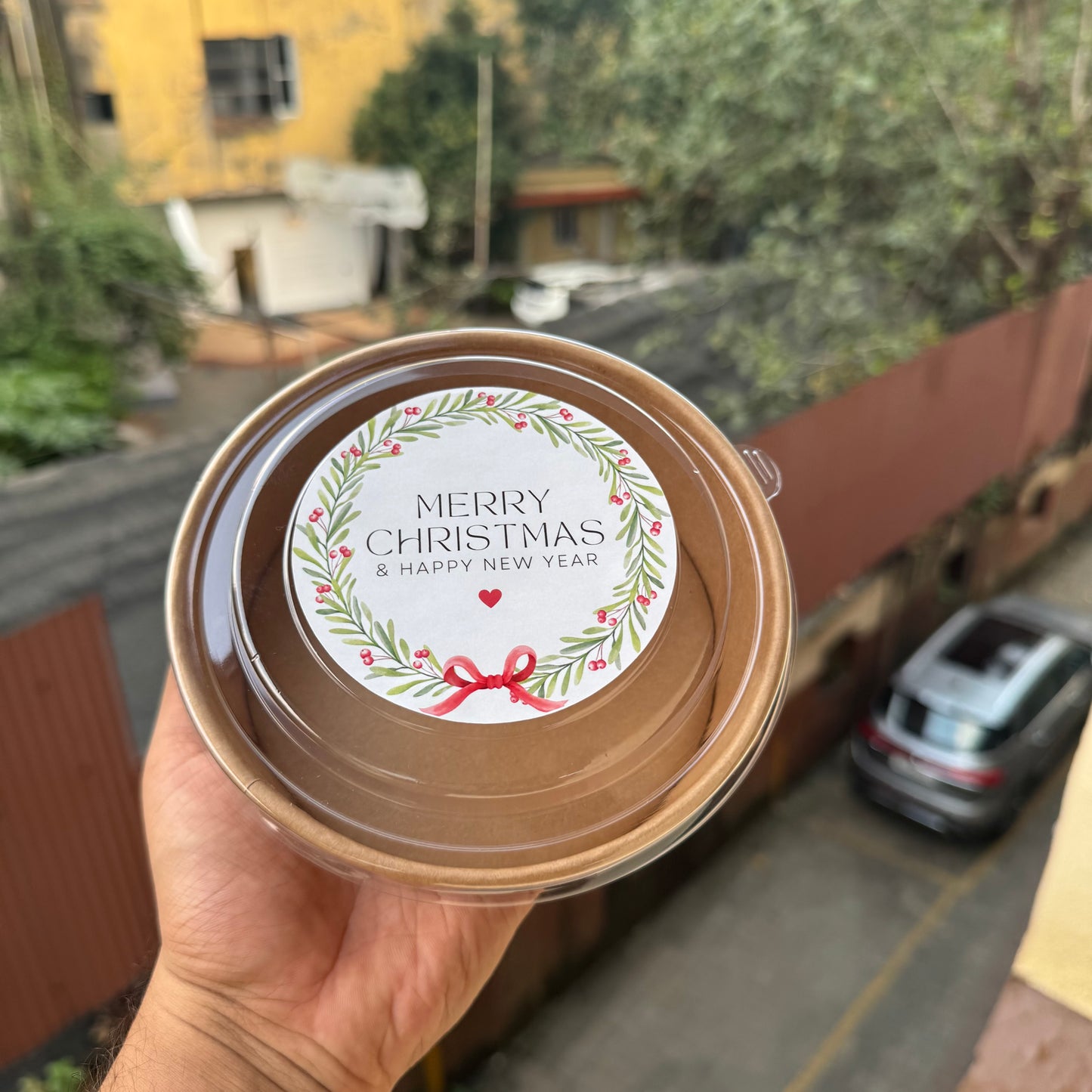 Christmas 500ml Kraft Tub + Sticker (15pc)