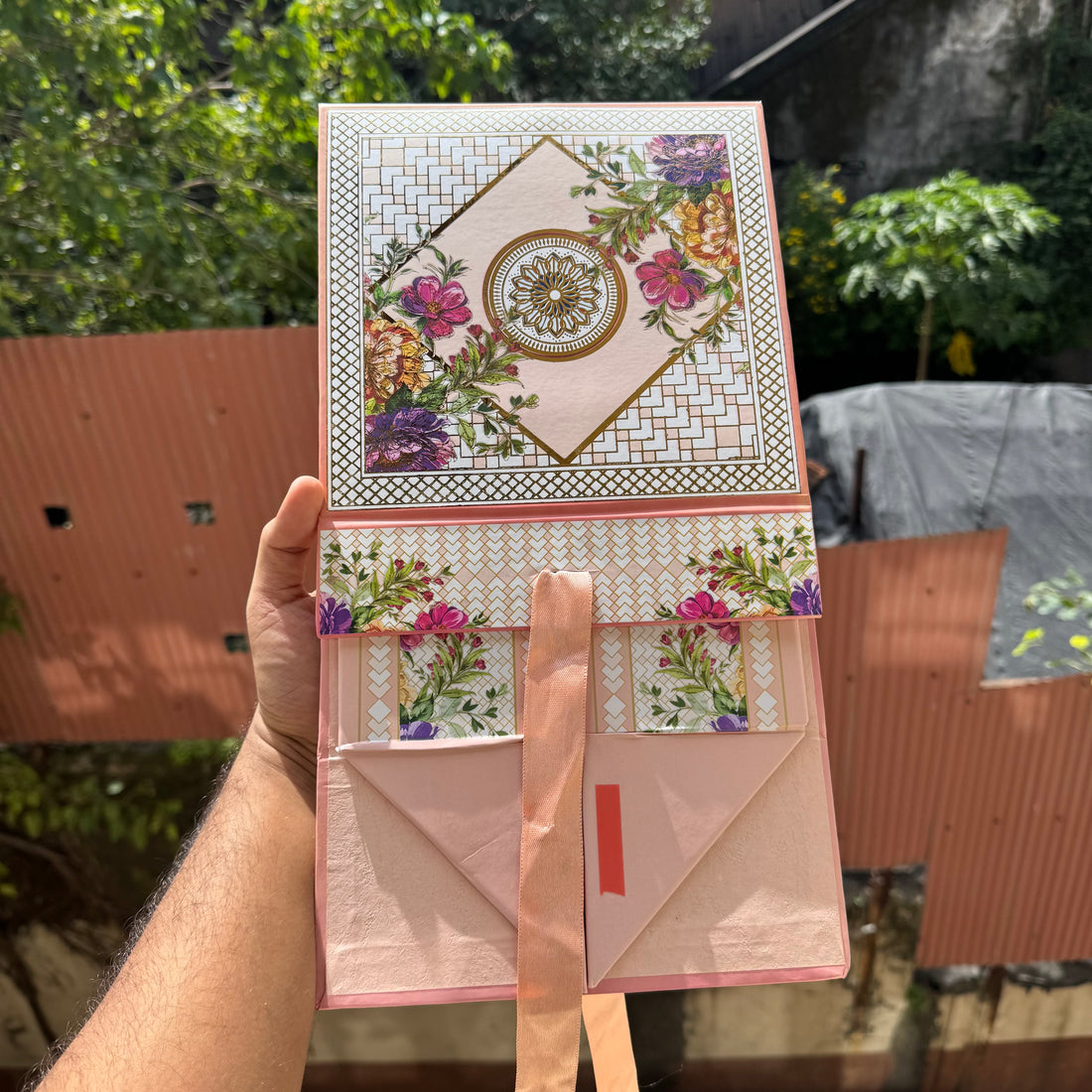 Shahi Utsav Collapsible Hamper Box 8x8x4inch (1pc) ~ Peach