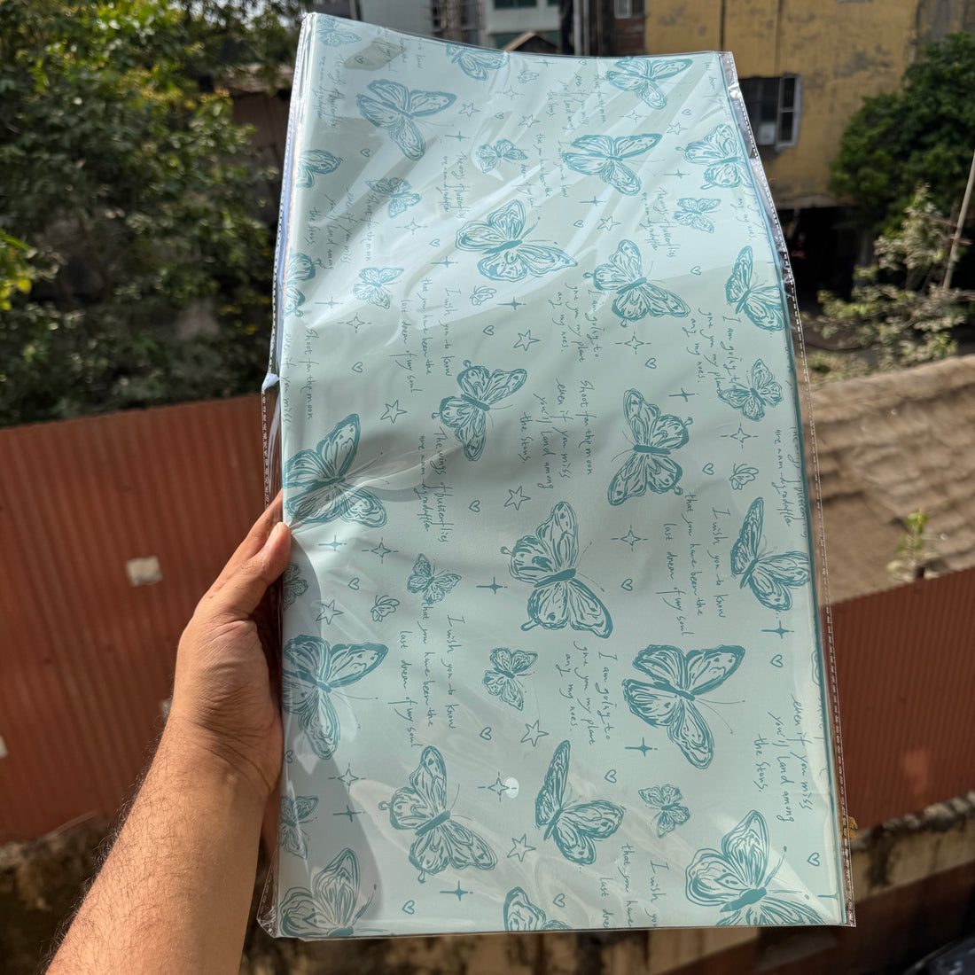 Bouquet Wrapping Sheet - Butterfly Printed - Blue (20 sheets)