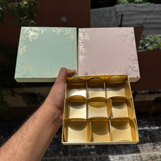 Pastel Petals Collection - 9 Cavity  Box with Premium Cavity for Chocolates,Truffles - Peach (10pc) Top Bottom