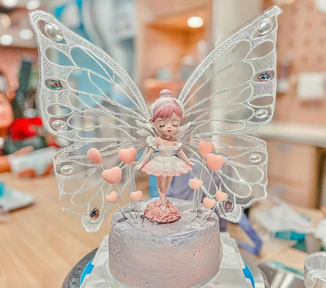 Ceramic Fairy Doll Cake Topper With Embroidered Butterfly Wings