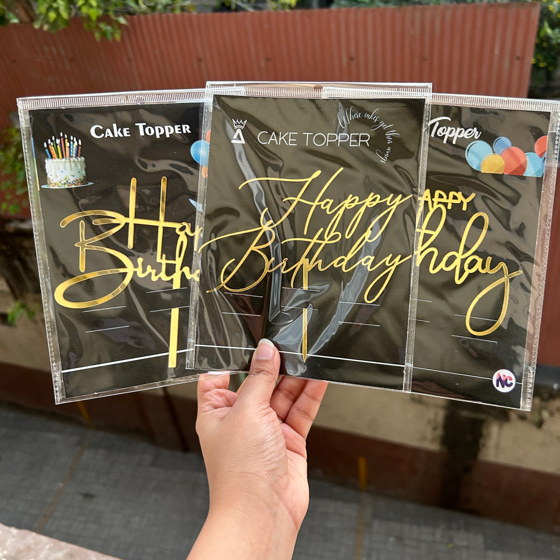 Happy Birthday Gold Signature Font Topper (1pc) 5inch