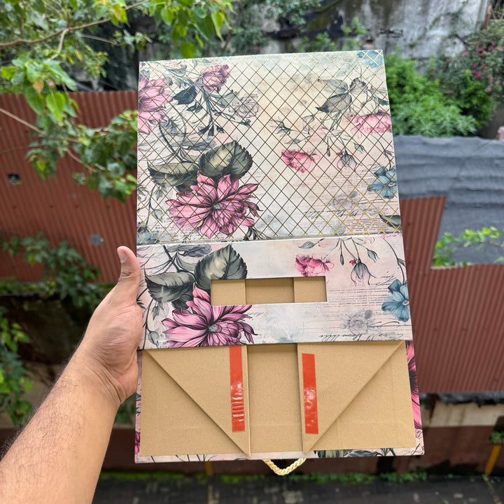 Premium Aesthetic Floral Print Collapsible Hamper Box with Gold Foiling Detailing