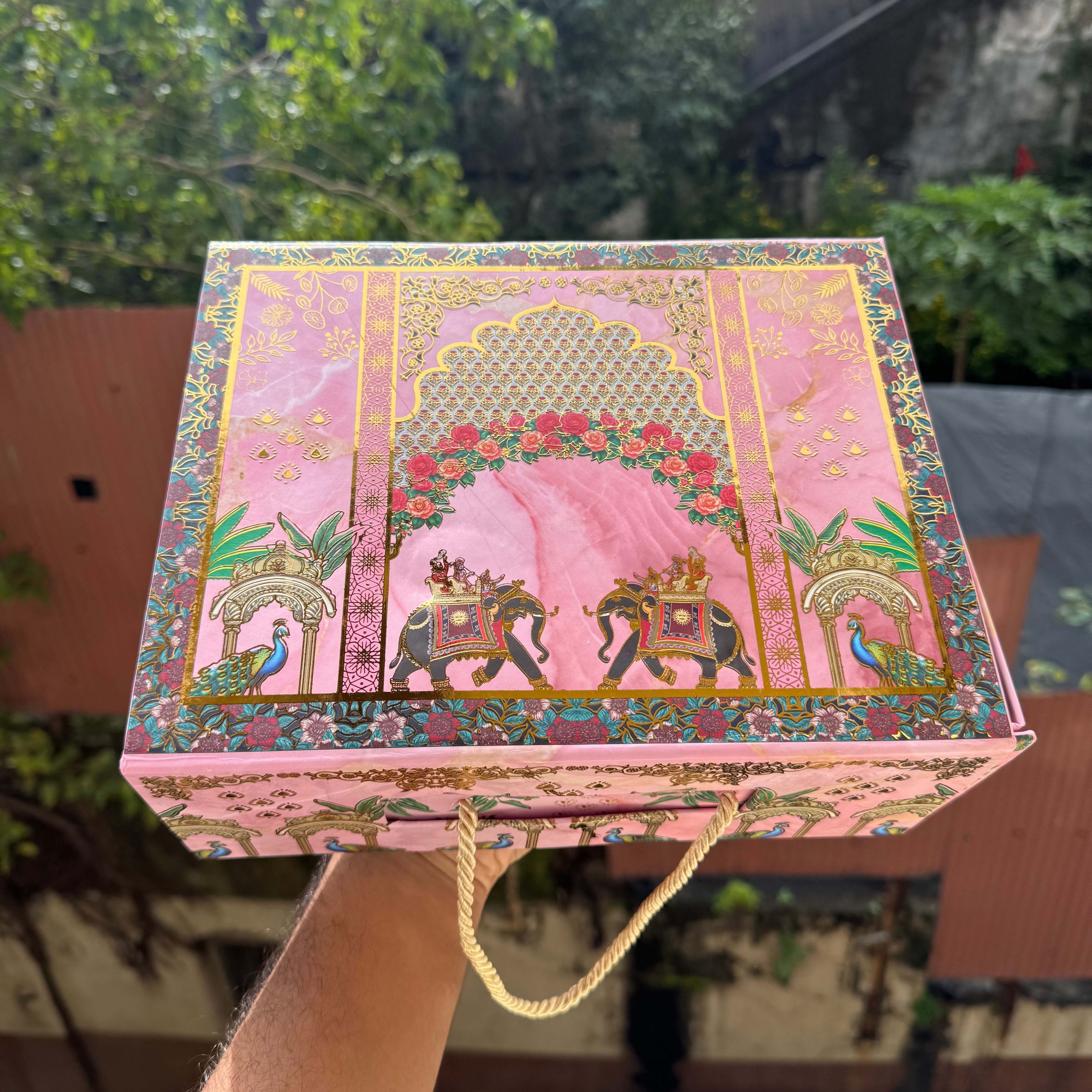 Bespoke Collapsible Hamper Boxes With Gold Foiling Detail and Handle • Pink
