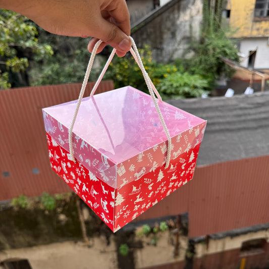 Christmas Hamper String Box With Transparent Lid 6x6x4 (10pcs)
