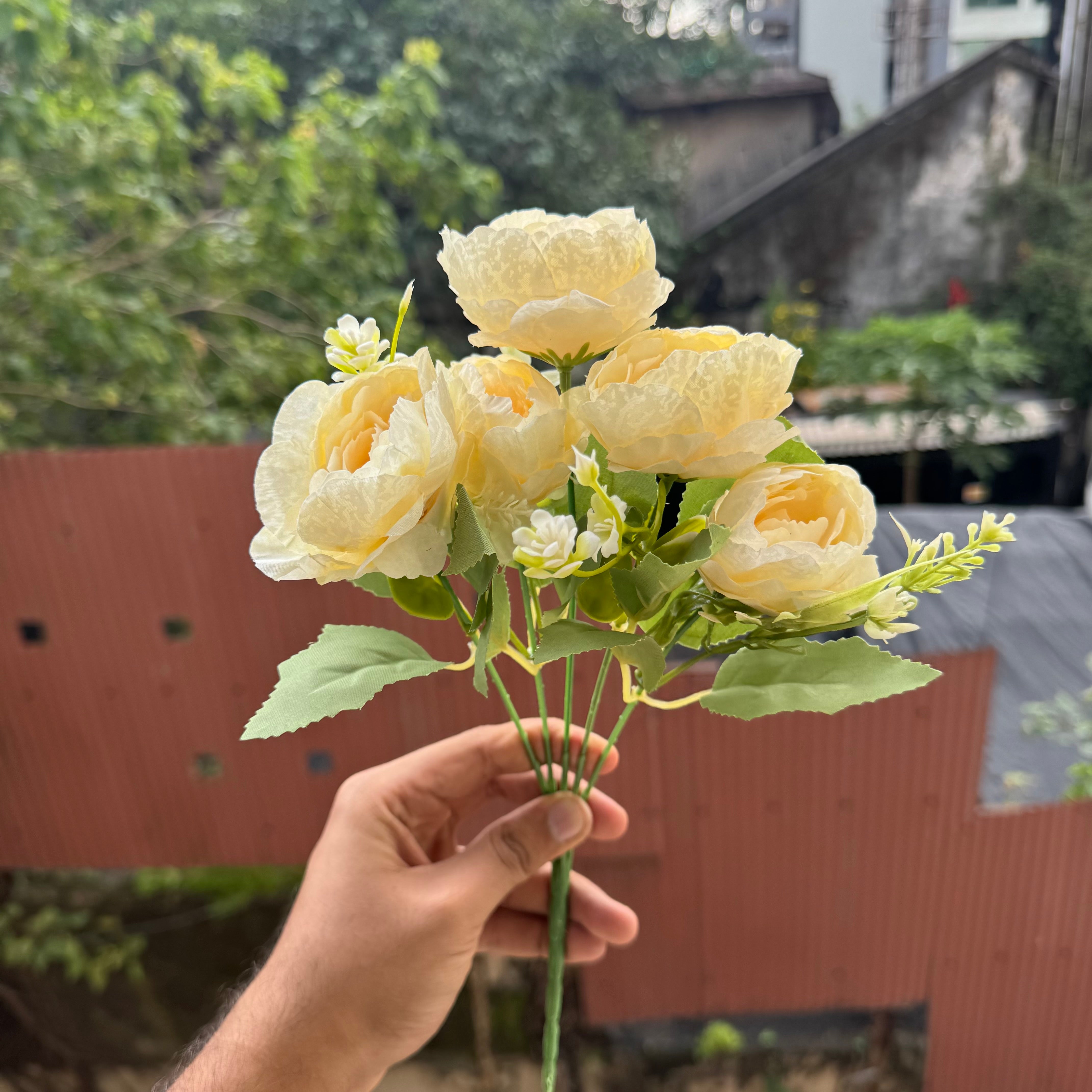 Artificial Flower Bunch With Stem and Leaves (1pc) #A [choose your colour]