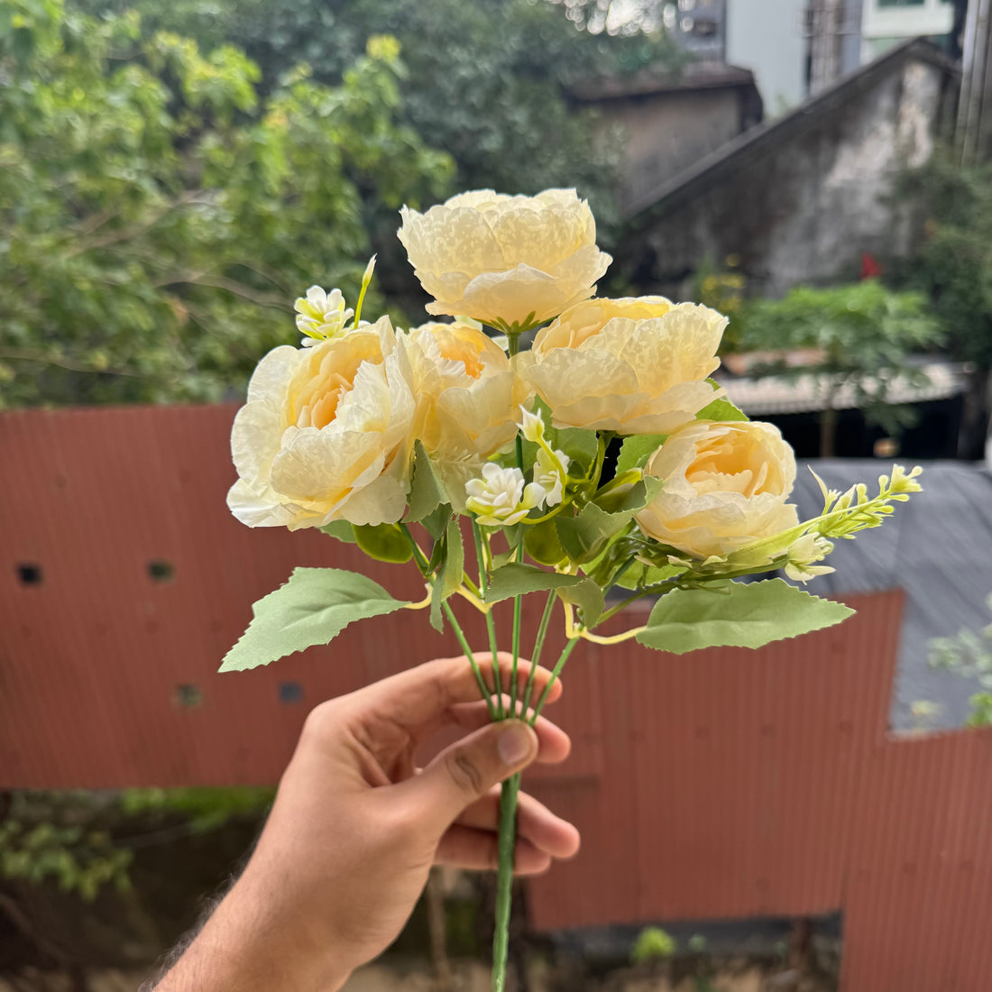 Artificial Flower Bunch With Stem and Leaves (1pc) #A [choose your colour]
