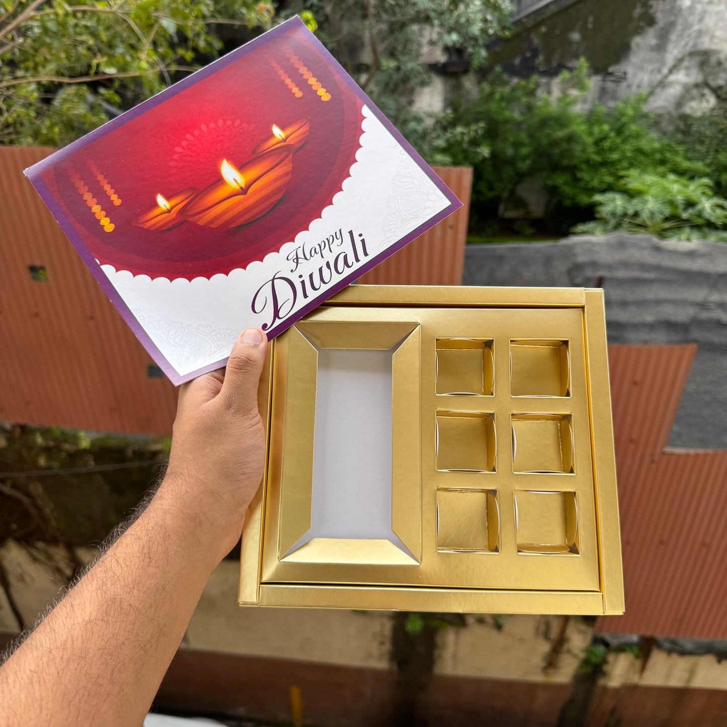 Diwali Bar + 6 Cavity Flap Box (10c) includes golden cavity