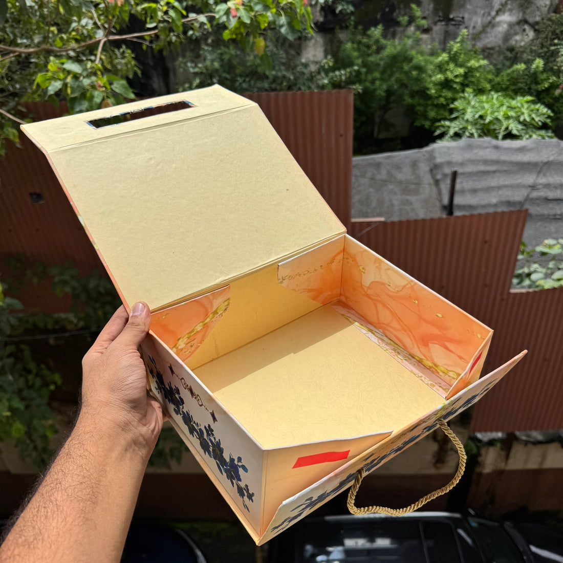 Bespoke Collapsible Hamper Boxes With Gold Foiling Detail and Handle