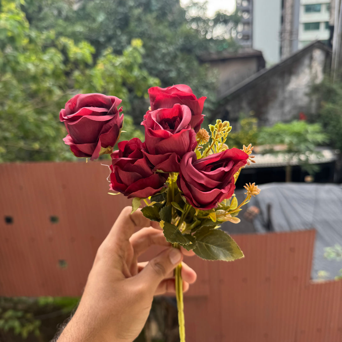 Artificial Flower Bunch With Stem and Leaves (1pc) #D [choose your colour]