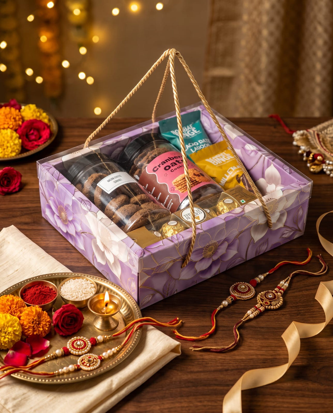 Floral Hamper Box With Transparent Lid & String (10pc) ~ Lavender